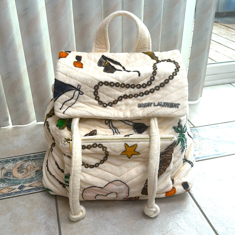 RARE YSL Saint Laurent Summer Print Quilted Terry Cloth Backpack